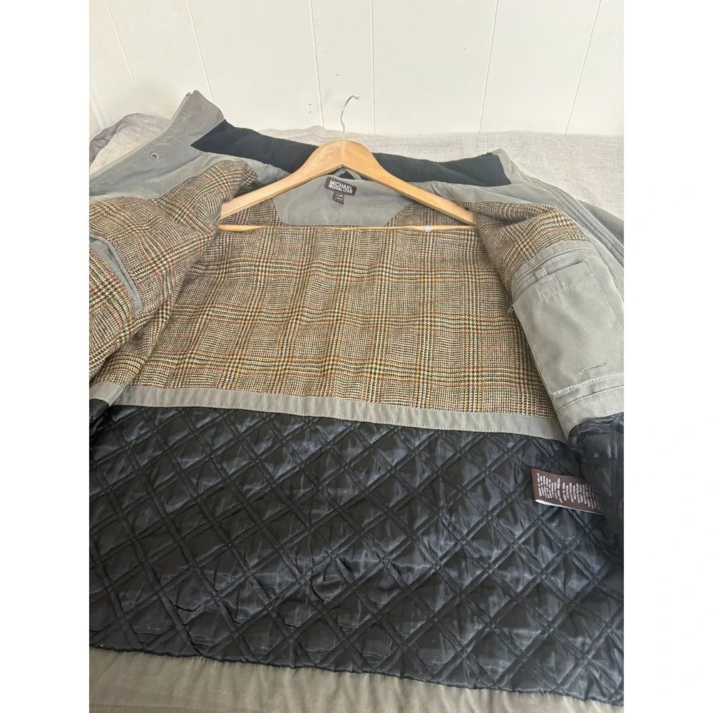 Michael Kors Mens XL Field Jacket Olive Brown Quilted Lined Packable Hood